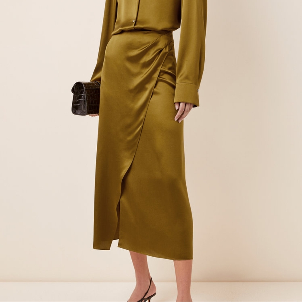 Vince Sz 14 Silk Satin Wrap Midi Skirt $345